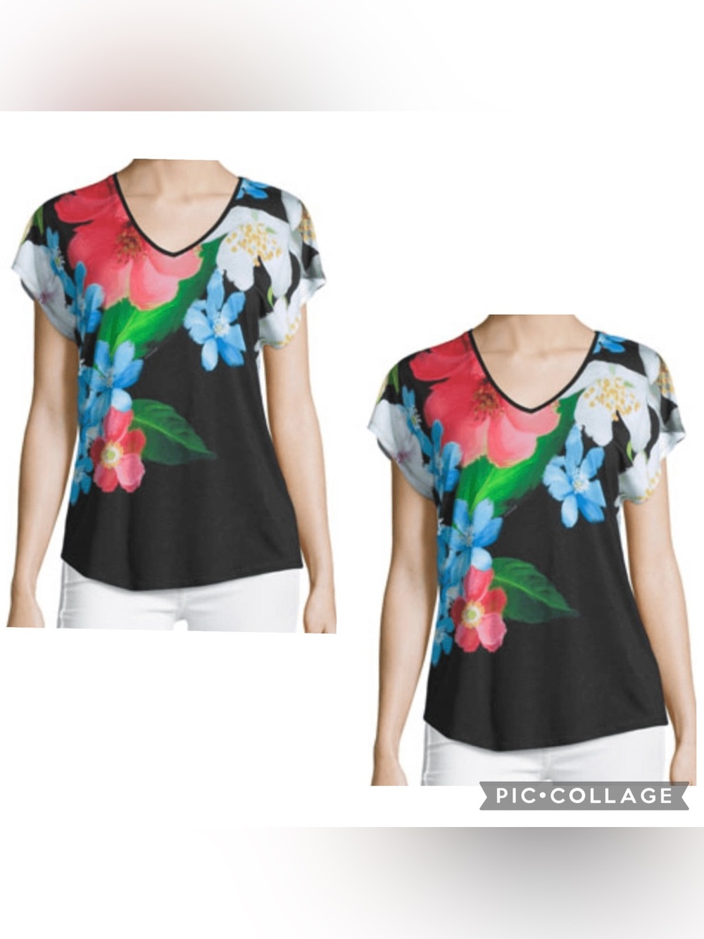 TED BAKER LONDON Women’s Black Multi Floral RENEAH Cap Sleeve Blouse Size 3 US 8